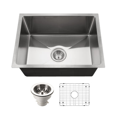 Houzer Nouvelle 23 inch Stainless Steel Undermount Single Bowl Kitchen Sink with Strainer & Grid